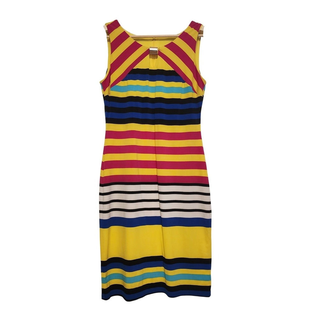 Frank Lyman Multi Color Striped Sleeveless Sheath Dress Size 6